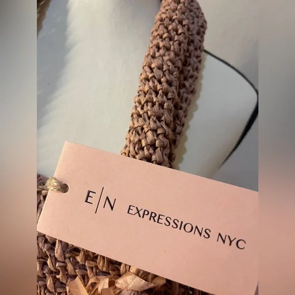 EXPRESSIONS NYC Paper Straw Tote Bag Woven Purse Pink New With Tags Handbag - Picture 6 of 11